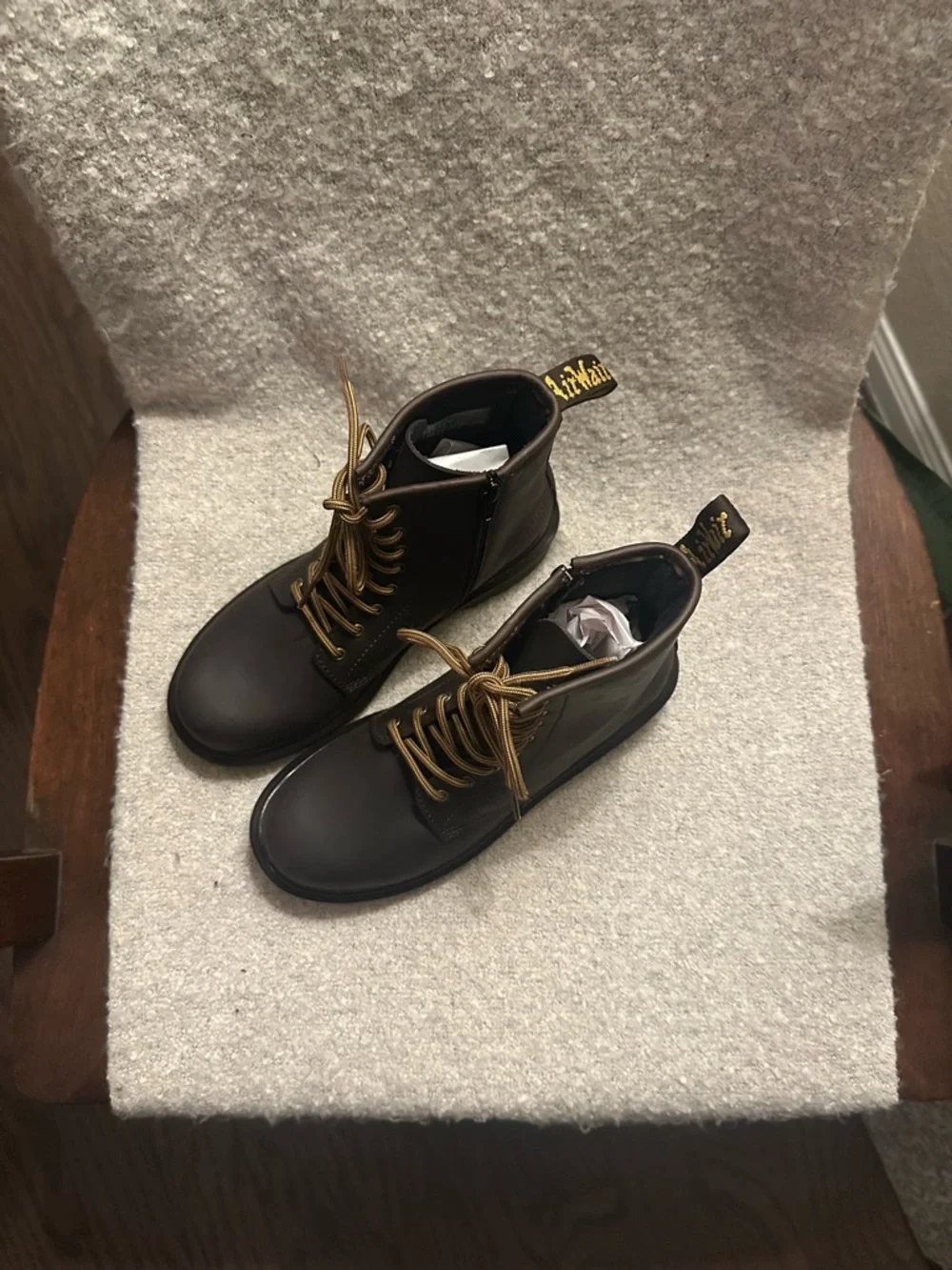 New Dr.Martens Kids Black Lace-Up Ankle Boots with Gold Laces -